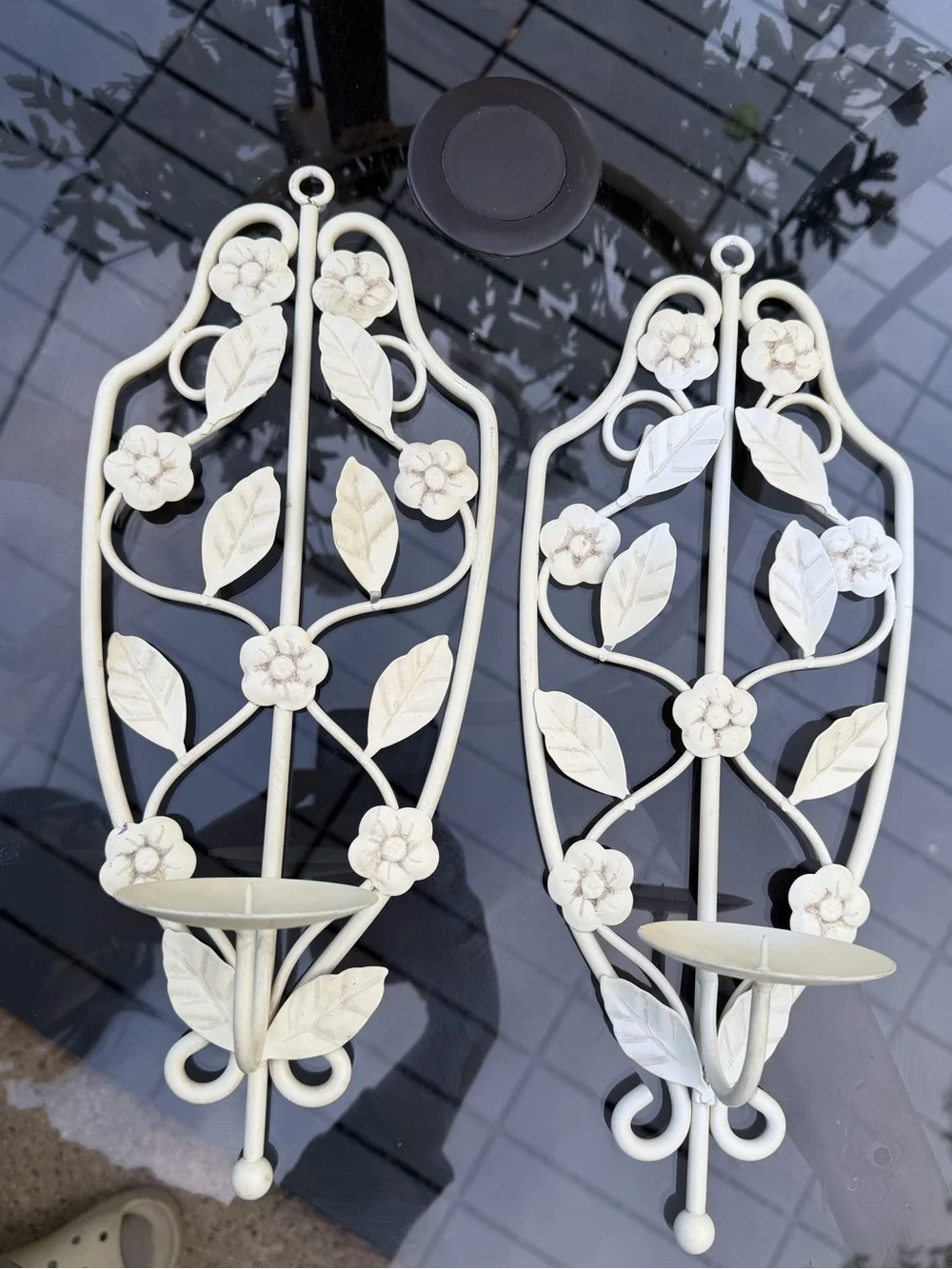 Vintage Cream Floral Wall Sconces - Pair